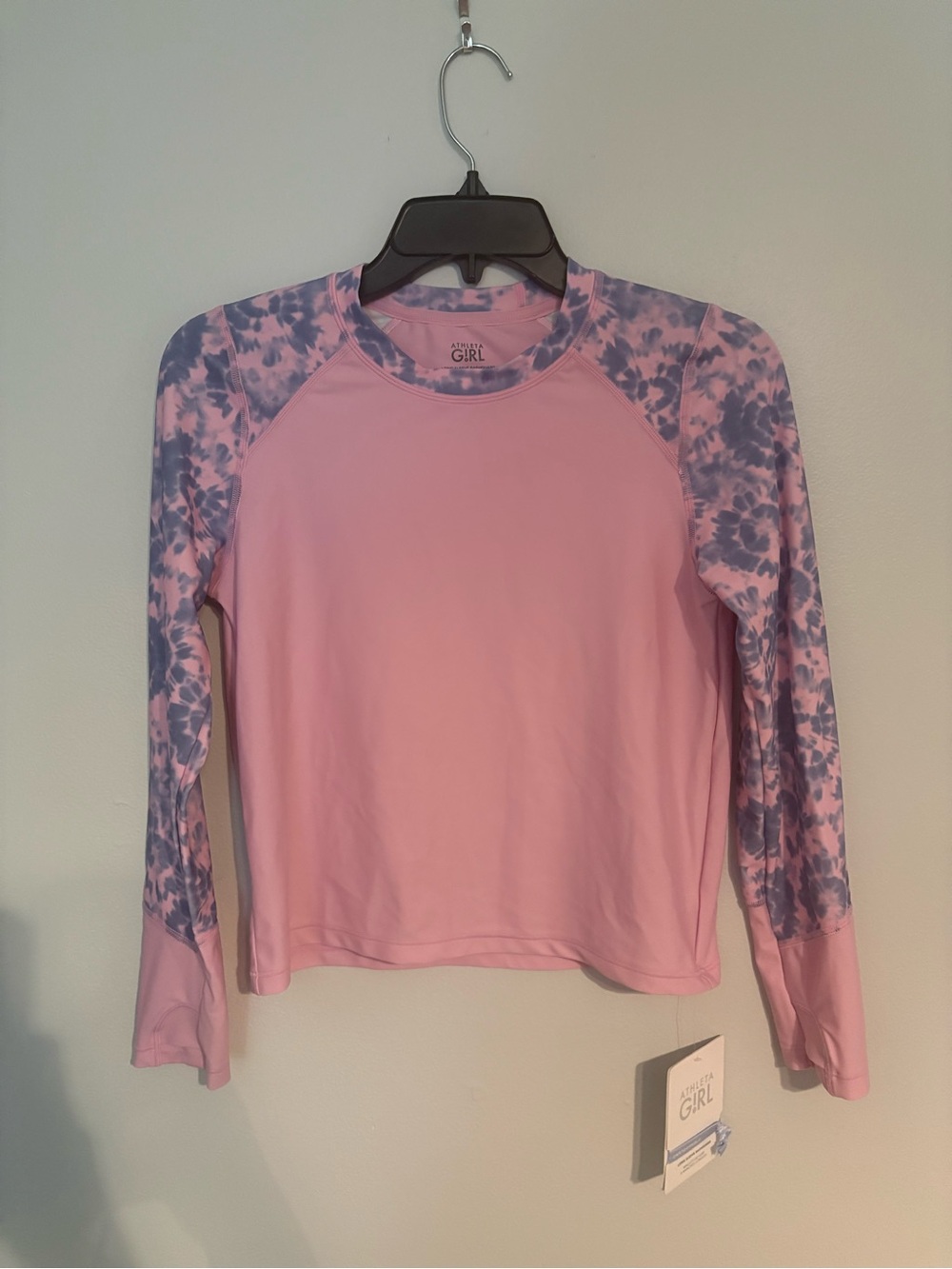 ATHLETA Girl Pink Tie-Dye Long-Sleeve Rashguard
